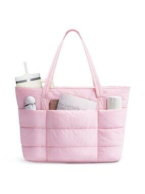 Quilted Puffer Tote Bag Nylon Lightweight Travel Work Bag Fits 15.6" Laptop